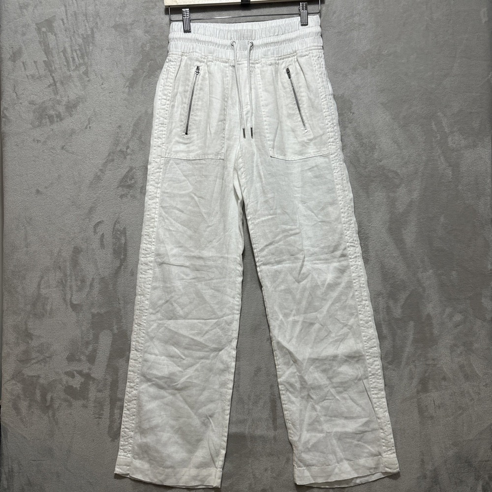 Athleta 2022 Cabo 100% Linen Wide Leg Pants Women's Size 0 White Elastic Waist